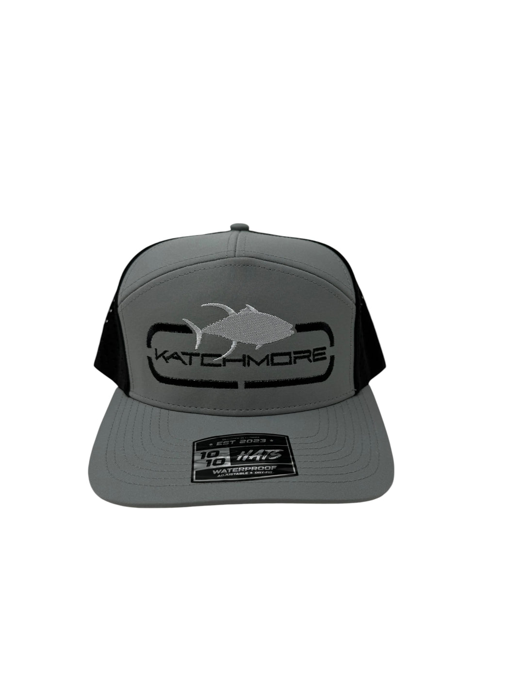 KatchMore - 7 Panel Waterproof Snapback Hat - Grey/Black